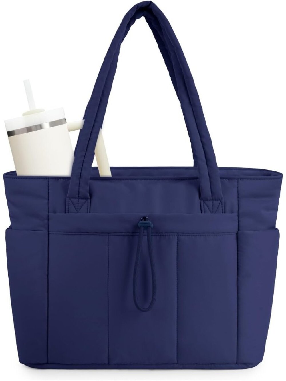 Women 05-navy Blue Tote Bag with Cup Holder Laptop Sleeve Travel Work Bag